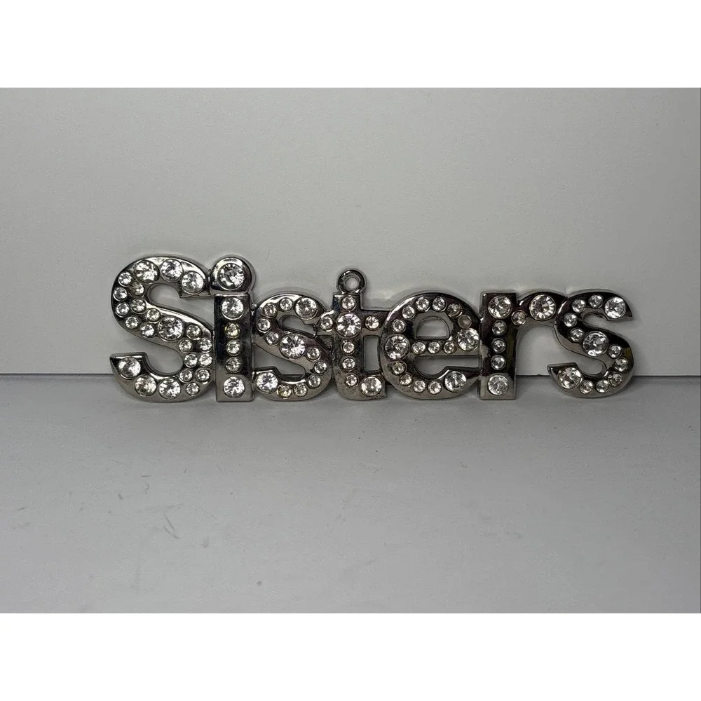 Sisters Silver Metal Rhinestone Christmas Ornament Bling 5.5